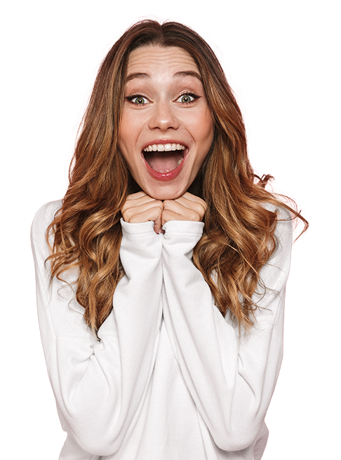 Smiling girl with hands under chin