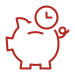 Line art icon of piggy bank with clock